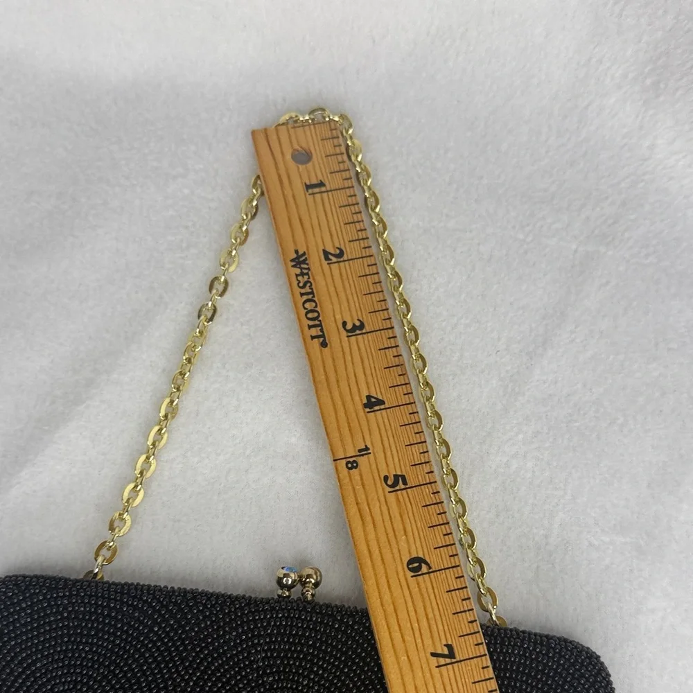 Vintage Black Beaded Kisslock Clutch Handbag and Coin Purse Set Made in Japan